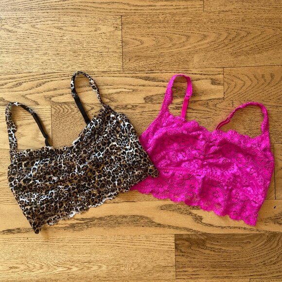 NWOT La Senza Set of 2 Lace Bralettes Bright Pink and Leopard Print Size Small - Picture 1 of 13